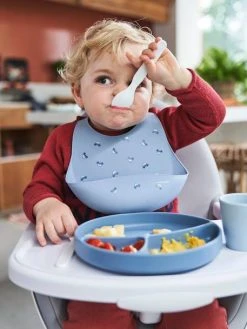 Bavoir Avec Récupérateur En Silicone Blanc Terrazzo - Vertbaudet -Vertbaudet Boutique bavoir avec recuperateur en silicone 5