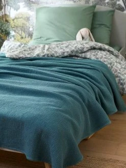 Couvre-lit Nid D'abeille Gaufrette Bleu Vert - Vertbaudet -Vertbaudet Boutique couvre lit nid dabeille gaufrette 2