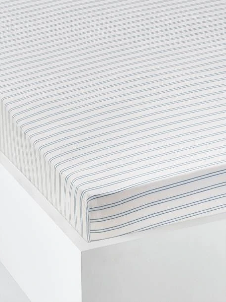 Drap-housse Bébé BABY FOX écru Rayures Bleu - Vertbaudet 3 Drap-housse Bébé BABY FOX écru Rayures Bleu - Vertbaudet