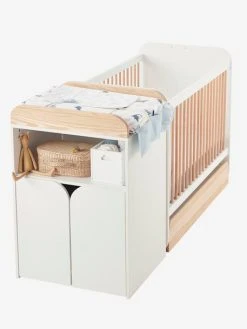 Lit Combiné évolutif Avec Rangements Et Table à Langer LIGNE ECLIPSE Blanc / Bois - Vertbaudet