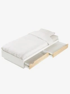 Lit Plateforme Enfant Avec Tiroirs LIGNE SCHOOL Blanc / Bois - Vertbaudet -Vertbaudet Boutique lit plateforme enfant avec tiroirs ligne school 1