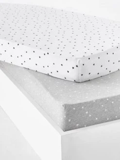 Lot De 2 Draps-housses Bébé En Jersey Extensible Imprimé étoiles Gris Chiné/blanc - Vertbaudet