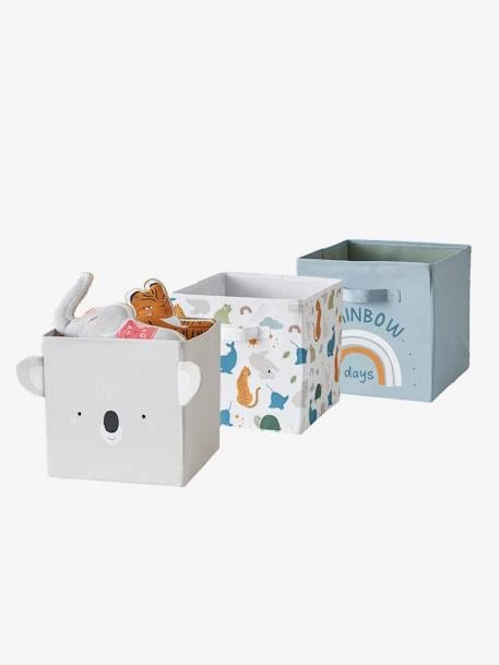 Lot De 3 Bacs De Rangement En Tissu MINI ZOO Bleu Grisé - Vertbaudet 3 Lot De 3 Bacs De Rangement En Tissu MINI ZOO Bleu Grisé - Vertbaudet