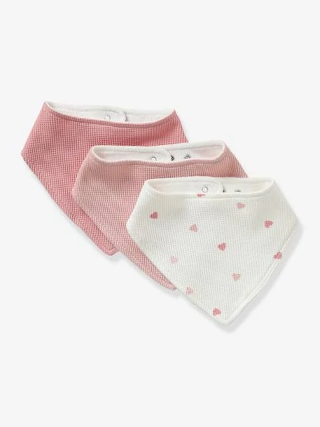 Lot De 3 Bavoirs Bandanas En Nid D'abeille Imprimé Coeurs - Vertbaudet 3 Lot De 3 Bavoirs Bandanas En Nid D'abeille Imprimé Coeurs - Vertbaudet