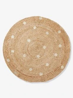 Tapis Jute à Pois Dorés Beige Clair Uni Avec Decor - Vertbaudet